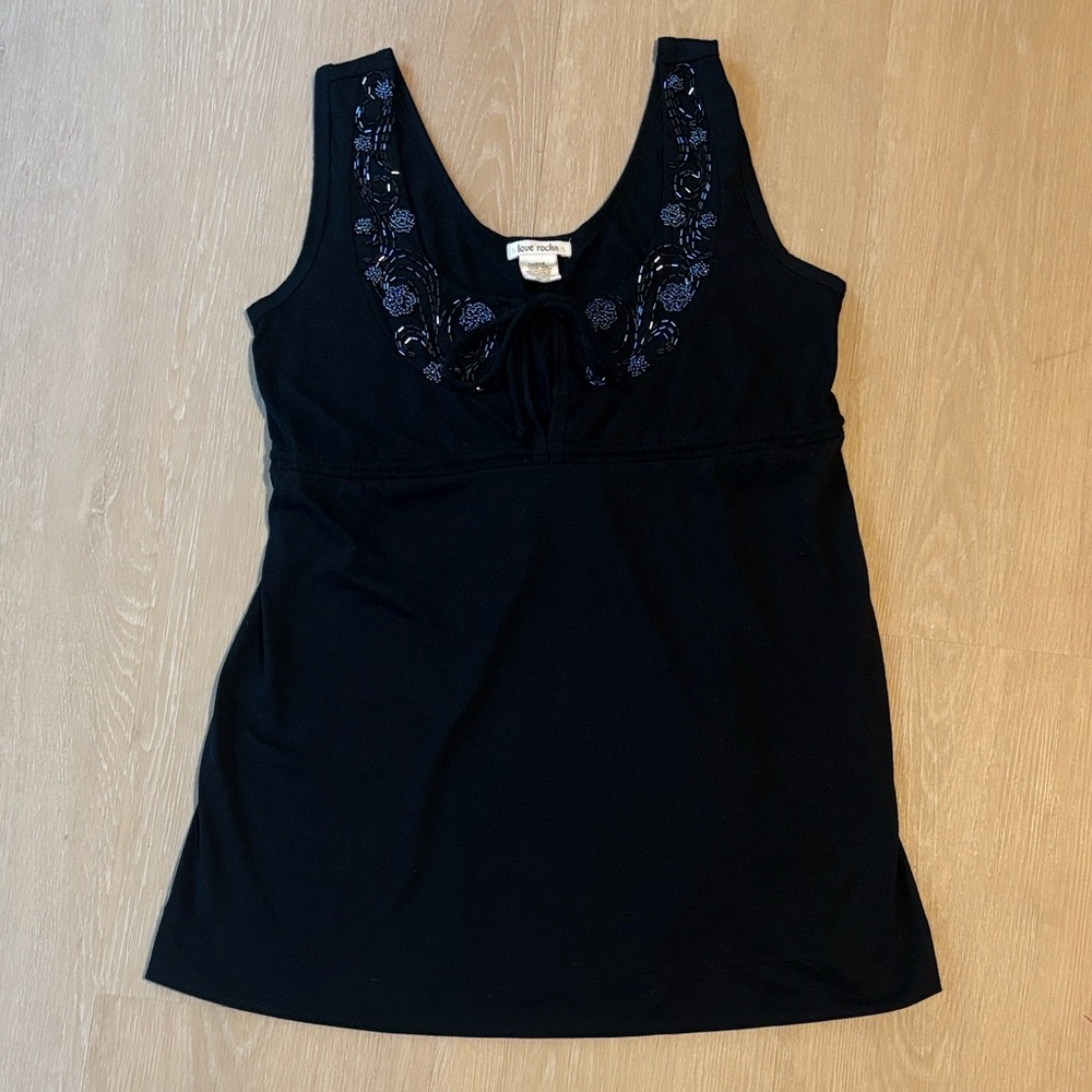 Love Rocks Black Beaded Tank size Large